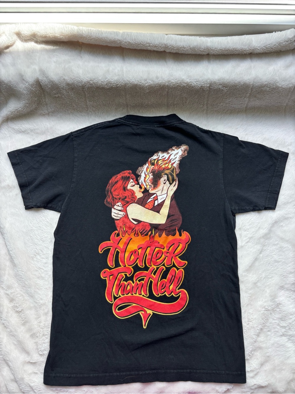 Men's Black Graphic Tee — Hotter Than Hell Flame Kiss Broken Promises